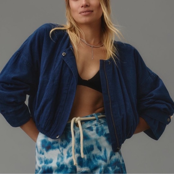 Maeve Chambray Parachute Bomber Jacket Anthropologie Size Medium - Picture 1 of 13